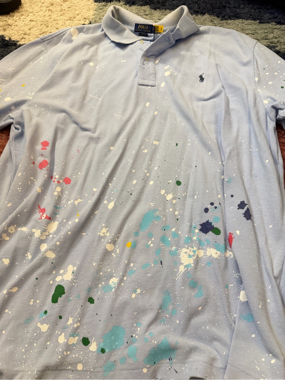 Polo by Ralph Lauren Light Blue Paint-Splatter Polo Shirt